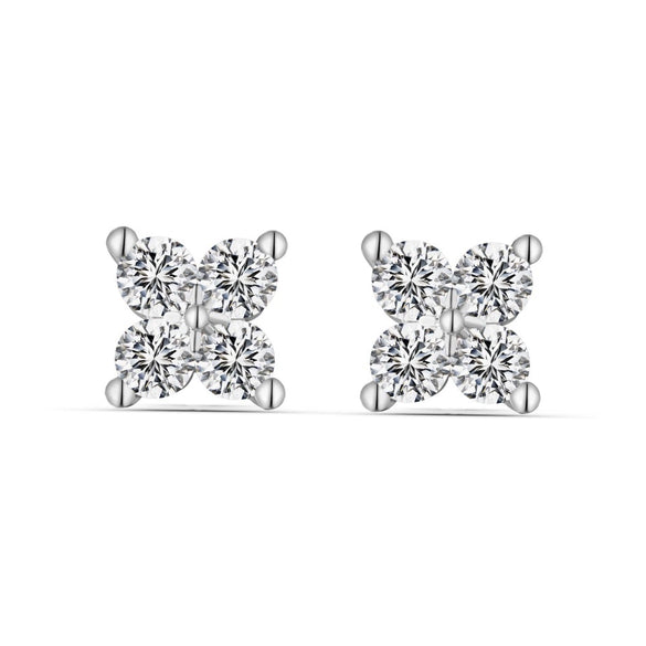 Women's 925 Sterling Silver Electroplated Geometric And Flower Patterned Mini Earrings