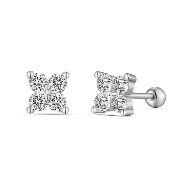 Women's 925 Sterling Silver Electroplated Geometric And Flower Patterned Mini Earrings