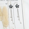 Women's 925 Sterling Silver Elegant Floral Tassel Earrings With Five Petal Flower Design For Round Face