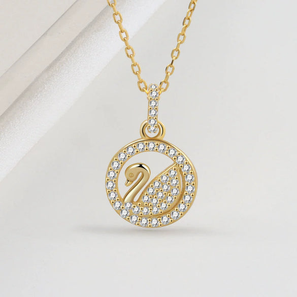 Women's 925 Sterling Silver Elegant Geometric Swan Pendant Necklace Electroplated Clavicle Chain Fashion Jewelry