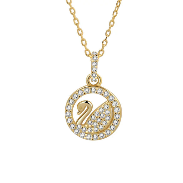 Women's 925 Sterling Silver Elegant Geometric Swan Pendant Necklace Electroplated Clavicle Chain Fashion Jewelry