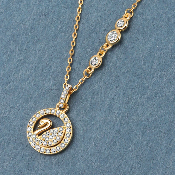 Women's 925 Sterling Silver Elegant Geometric Swan Pendant Necklace Electroplated Clavicle Chain Fashion Jewelry