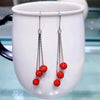 Women's 925 Sterling Silver Elegant Long Tassel Threader Earrings With Geometric Red Crystal Ball Drop Simple Fashion Jewelry