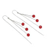 Women's 925 Sterling Silver Elegant Long Tassel Threader Earrings With Geometric Red Crystal Ball Drop Simple Fashion Jewelry