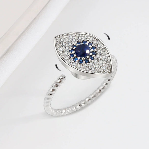 Women's Sterling Silver Evil Eye Swivel Ring Adjustable Electroplated Anxiety Relief Index Finger Ring