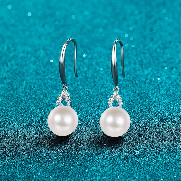 Women's 925 Sterling Silver Flower Earrings With Freshwater Pearl And Moissanite Light Luxury Style