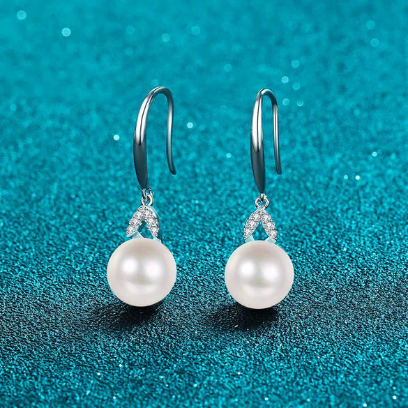 Women's 925 Sterling Silver Flower Earrings With Freshwater Pearl And Moissanite Light Luxury Style