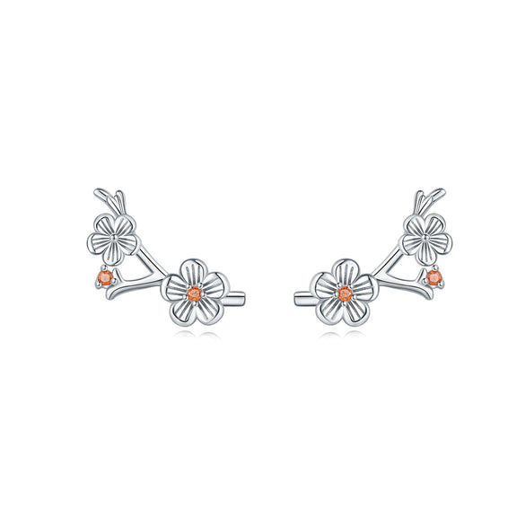 Women's 925 Sterling Silver Flower Leaves Electroplated Earrings