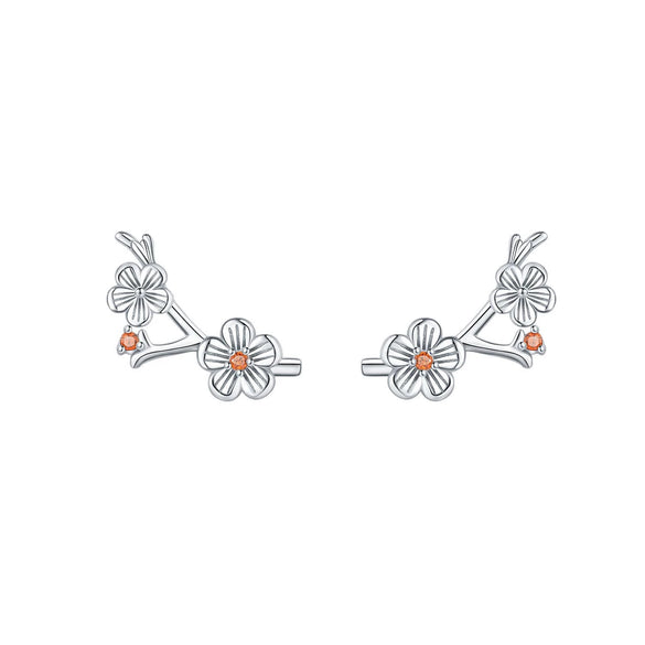 Women's 925 Sterling Silver Flower Leaves Electroplated Earrings