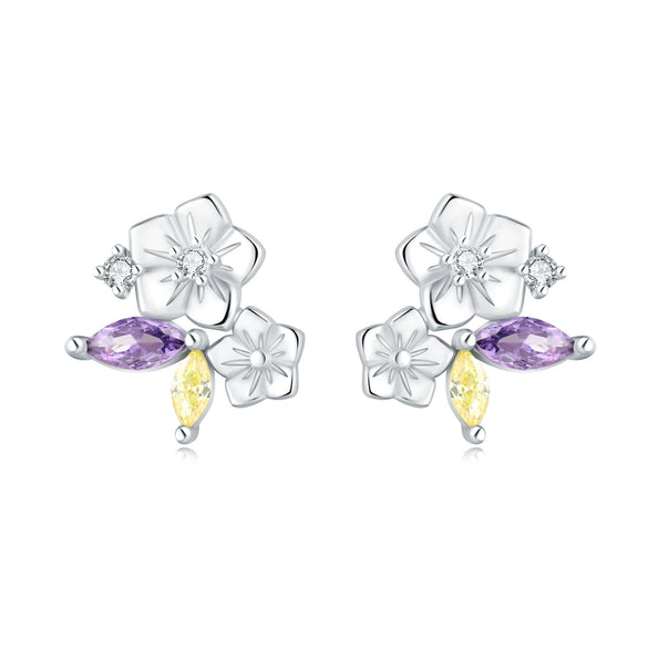 Women's 925 Sterling Silver Flower Leaves Electroplated Earrings