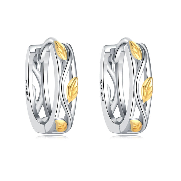 Women's 925 Sterling Silver Flower Leaves Electroplated Earrings
