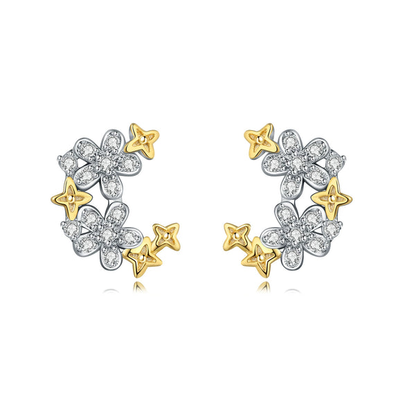 Women's 925 Sterling Silver Flower Leaves Electroplated Earrings