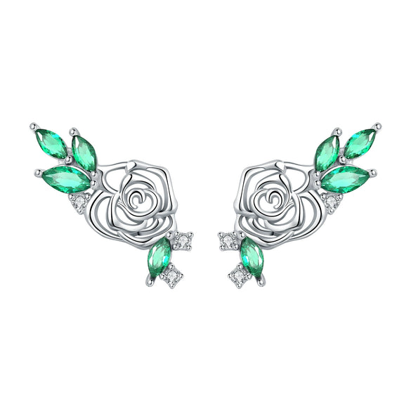 Women's 925 Sterling Silver Flower Leaves Electroplated Earrings