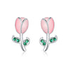 Women's 925 Sterling Silver Flower Leaves Electroplated Earrings