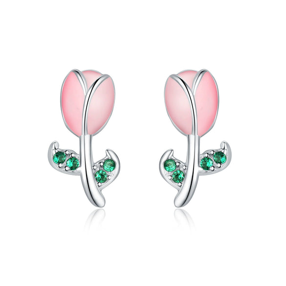 Women's 925 Sterling Silver Flower Leaves Electroplated Earrings