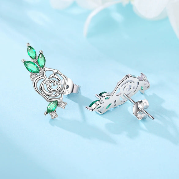 Women's 925 Sterling Silver Flower Leaves Electroplated Earrings