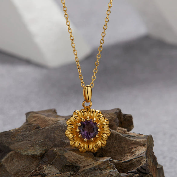 Women's 925 Sterling Silver Flower Multicolor Gemstone Necklace