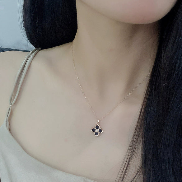 Women's 925 Sterling Silver Four Leaf Clover Agate Necklace With Rose Gold Electroplated Cross Chain Elegant Pendant