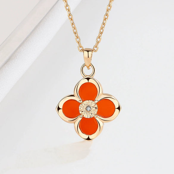 Women's 925 Sterling Silver Four Leaf Clover Agate Necklace With Rose Gold Electroplated Cross Chain Elegant Pendant