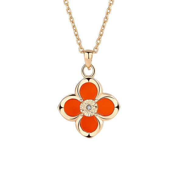 Women's 925 Sterling Silver Four Leaf Clover Agate Necklace With Rose Gold Electroplated Cross Chain Elegant Pendant