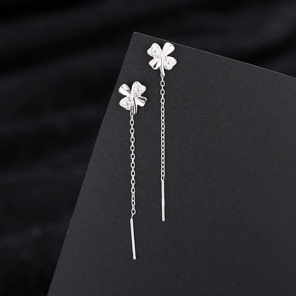 Women's 925 Sterling Silver Four Leaf Clover Ear Wire Earrings With Zircon Inlay Electroplated Light Luxury Floral Design