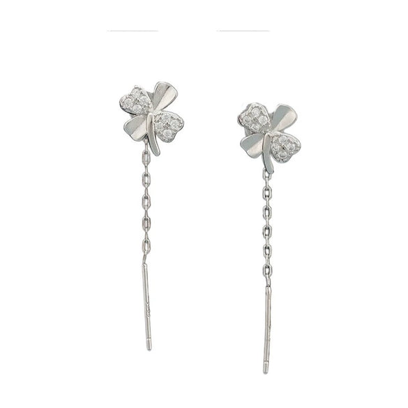 Women's 925 Sterling Silver Four Leaf Clover Ear Wire Earrings With Zircon Inlay Electroplated Light Luxury Floral Design