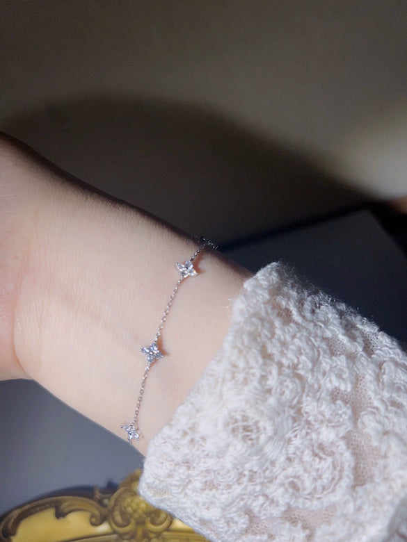 Women's 925 Sterling Silver Four Leaf Clover Light Luxury Bracelet With Zircon And 18K Gold Plating