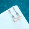 Women's 925 Sterling Silver Freshwater Pearl And Moissanite Drop Earrings Geometric Floral Four Prong Ear Hook Design
