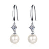 Women's 925 Sterling Silver Freshwater Pearl And Moissanite Drop Earrings Geometric Floral Four Prong Ear Hook Design