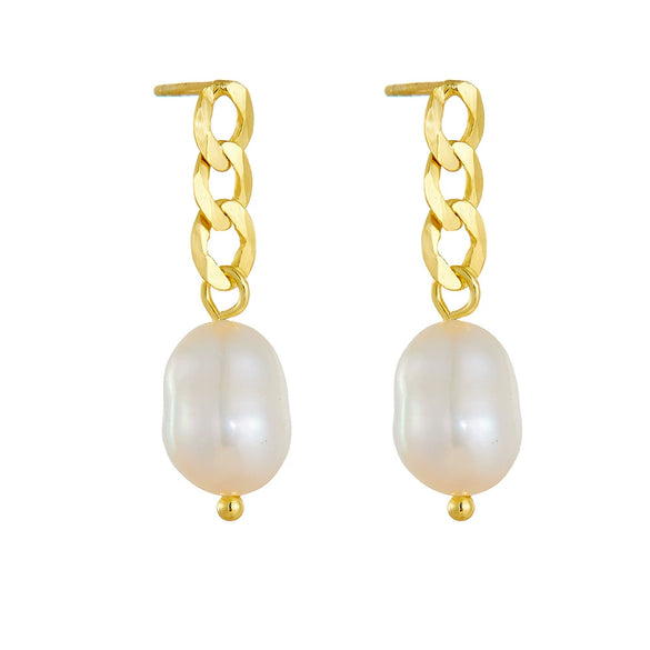Women's 925 Sterling Silver Geometric Baroque Pearl Earrings