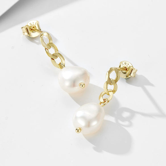 Women's 925 Sterling Silver Geometric Baroque Pearl Earrings