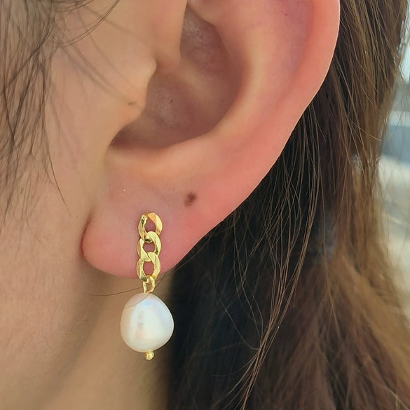 Women's 925 Sterling Silver Geometric Baroque Pearl Earrings