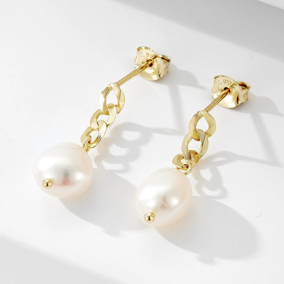 Women's 925 Sterling Silver Geometric Baroque Pearl Earrings