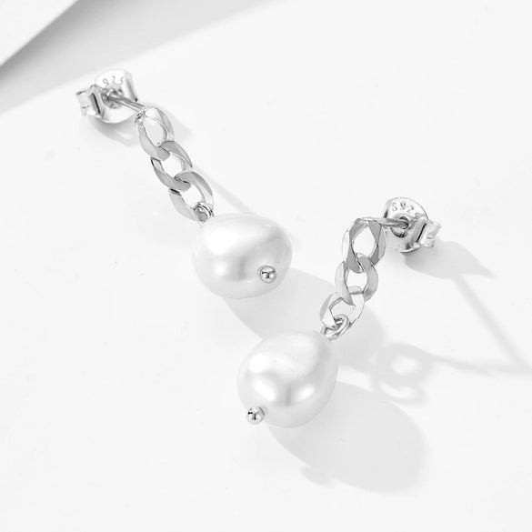 Women's 925 Sterling Silver Geometric Baroque Pearl Earrings