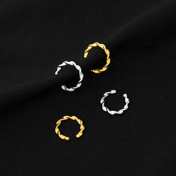 Women's Sterling Silver Geometric Clipon Earrings With Electroplated Finish Elegant Nopiercing Ear Cuff Style Jewelry