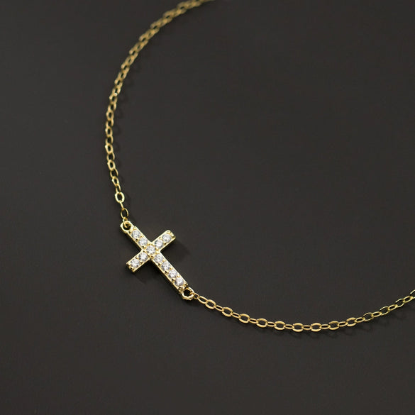 Women's Sterling Silver Geometric Cross Bracelet With Diamond Design