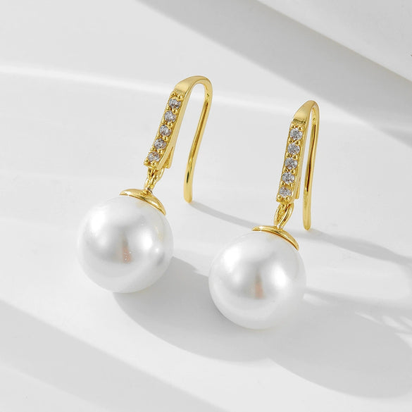 Women's 925 Sterling Silver Geometric Diamond Pearl Earrings Jewelry