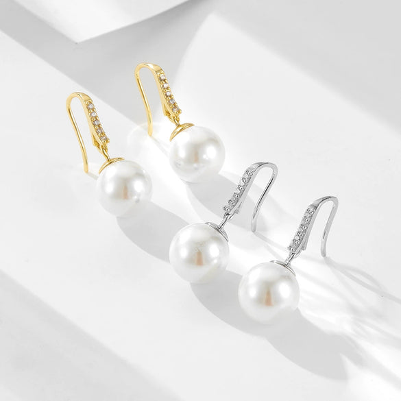 Women's 925 Sterling Silver Geometric Diamond Pearl Earrings Jewelry