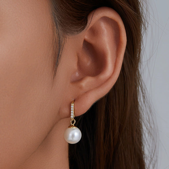 Women's 925 Sterling Silver Geometric Diamond Pearl Earrings Jewelry