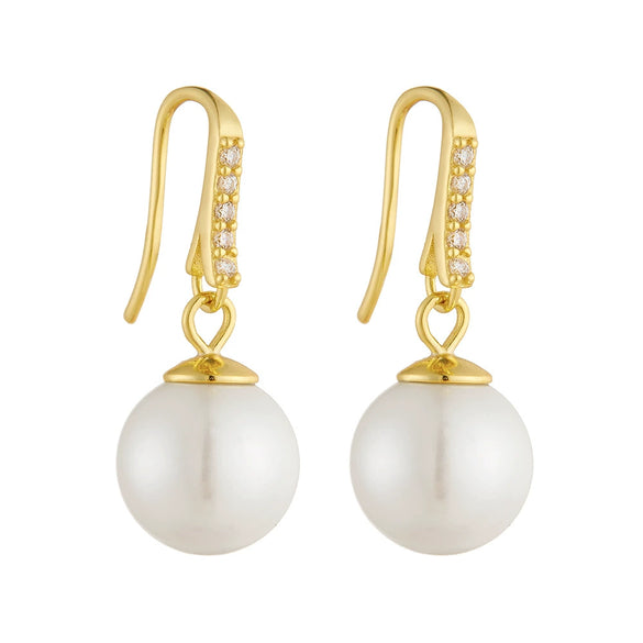 Women's 925 Sterling Silver Geometric Diamond Pearl Earrings Jewelry