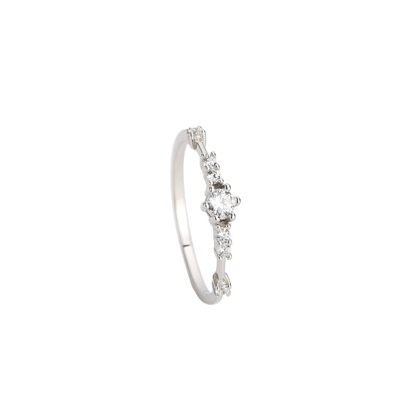 Women's Sterling Silver Geometric Diamond Ring With Electroplated Finish And Versatile Closed Band Design