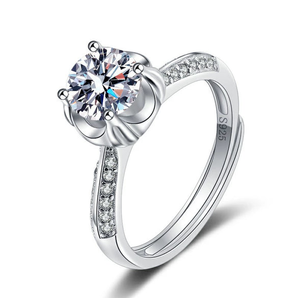 Women's Sterling Silver Geometric Double Row Fourclaw Crown Ring With Simulation Diamond And Electroplating