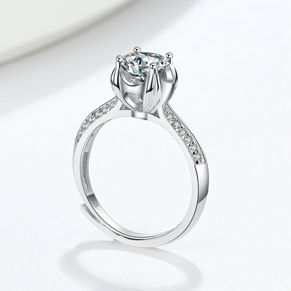 Women's Sterling Silver Geometric Double Row Fourclaw Crown Ring With Simulation Diamond And Electroplating