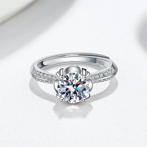 Women's Sterling Silver Geometric Double Row Fourclaw Crown Ring With Simulation Diamond And Electroplating