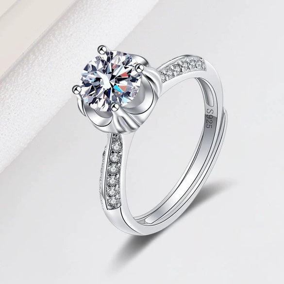 Women's Sterling Silver Geometric Double Row Fourclaw Crown Ring With Simulation Diamond And Electroplating