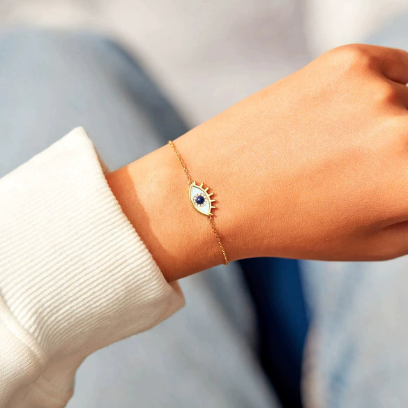 Women's Sterling Silver Geometric Enamel Glaze Devil's Eye Bracelet With Electroplating