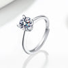 Women's Sterling Silver Geometric Four Claw Solitaire Ring Electroplated Sweet Romantic Adjustable Wedding Ring