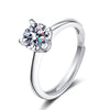 Women's Sterling Silver Geometric Four Claw Solitaire Ring Electroplated Sweet Romantic Adjustable Wedding Ring