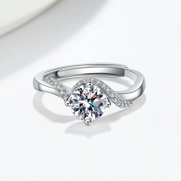 Women's Sterling Silver Geometric Four Claw Wedding Ring With Electroplated Inlaid Stone Adjustable Opening Band
