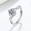 Women's Sterling Silver Geometric Four Claw Wedding Ring With Electroplated Inlaid Stone Adjustable Opening Band